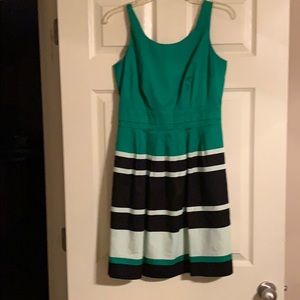 Green, black and white dress